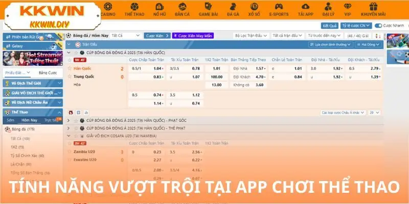 Loạt tính năng nổi bật trên KKWIN app chơi thể thao