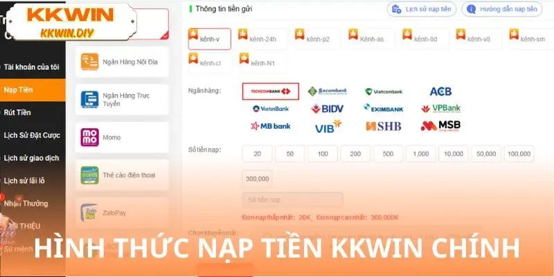 Các loại hình nạp tiền KKWIN chủ yếu